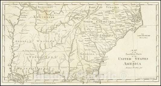 Historic Map : Southern Parts of the United States of America By Abraham Bradley Junr., 1797, Vintage Wall Art