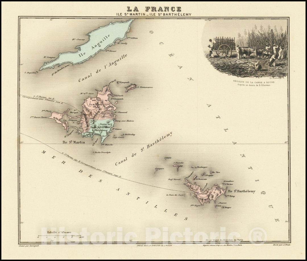 Historic Map : St. Barths etc.,Ile St. Martin - Ile St. Barthelemey, 1890, Vintage Wall Art