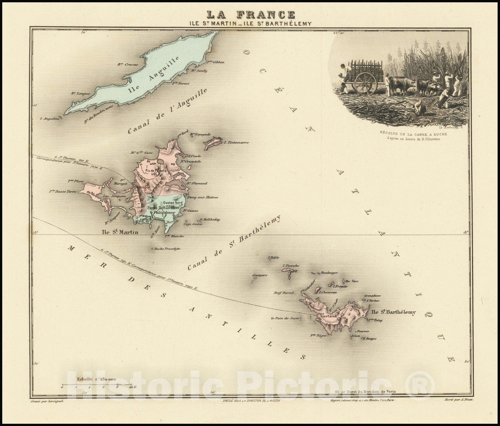 Historic Map : St. Barths etc.,Ile St. Martin - Ile St. Barthelemey, 1890, Vintage Wall Art