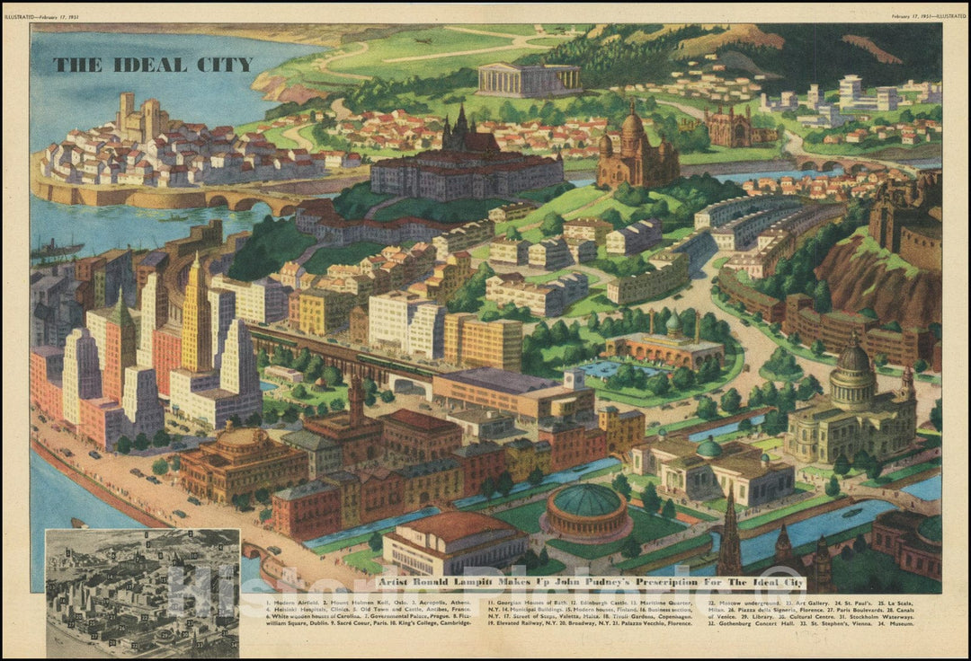 Historic Map : The Ideal City, 1951, Vintage Wall Art