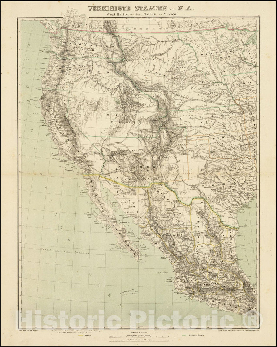 Historic Map : Shows Jefferson Territory (Dakota) and Franklin Territory (Nebraska),Vereinigte Staaten von N.A. West Halfte, mit dem Plateau von Mexico, 1859, Vintage Wall Art