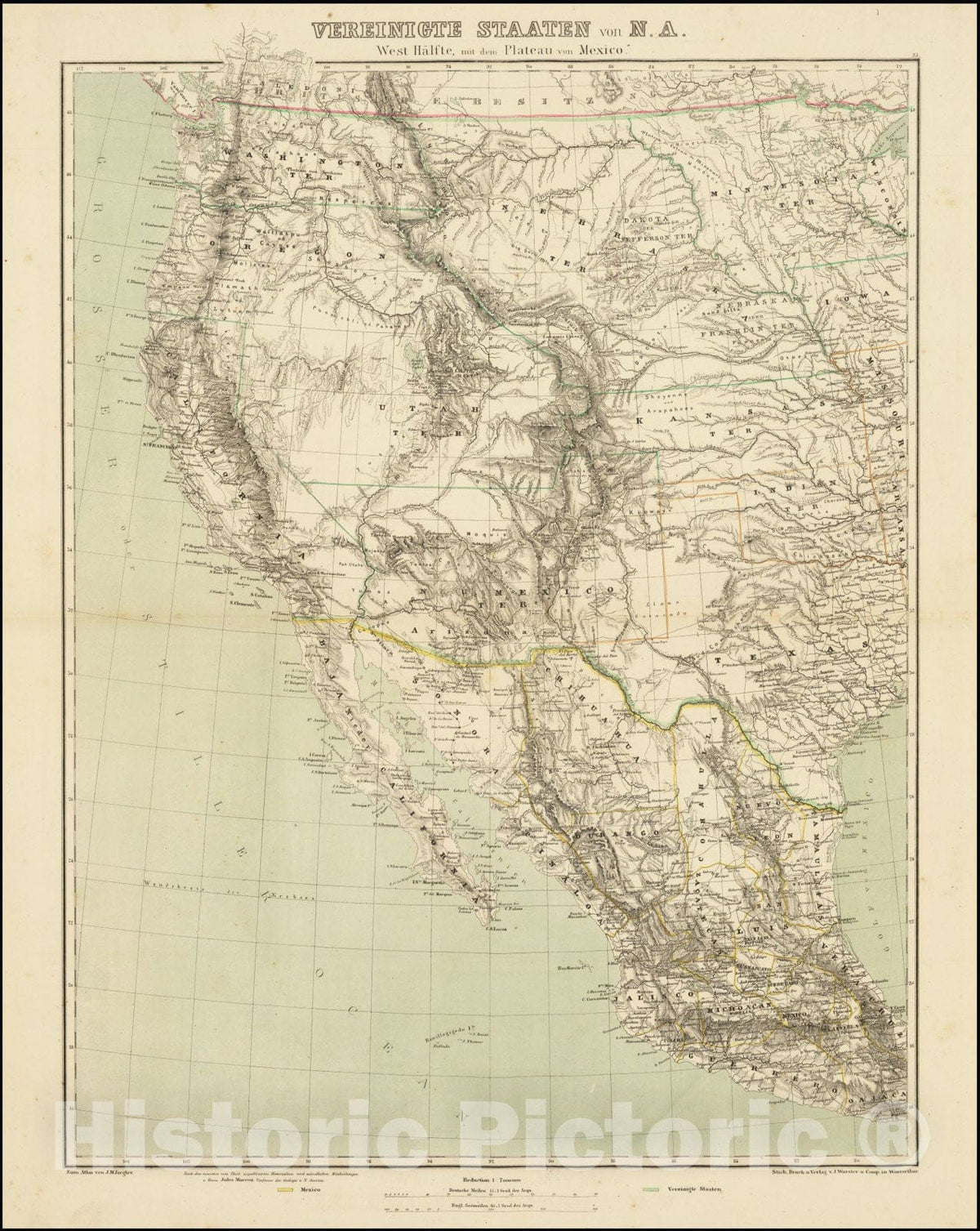 Historic Map : Shows Jefferson Territory (Dakota) and Franklin Territory (Nebraska),Vereinigte Staaten von N.A. West Halfte, mit dem Plateau von Mexico, 1859, Vintage Wall Art