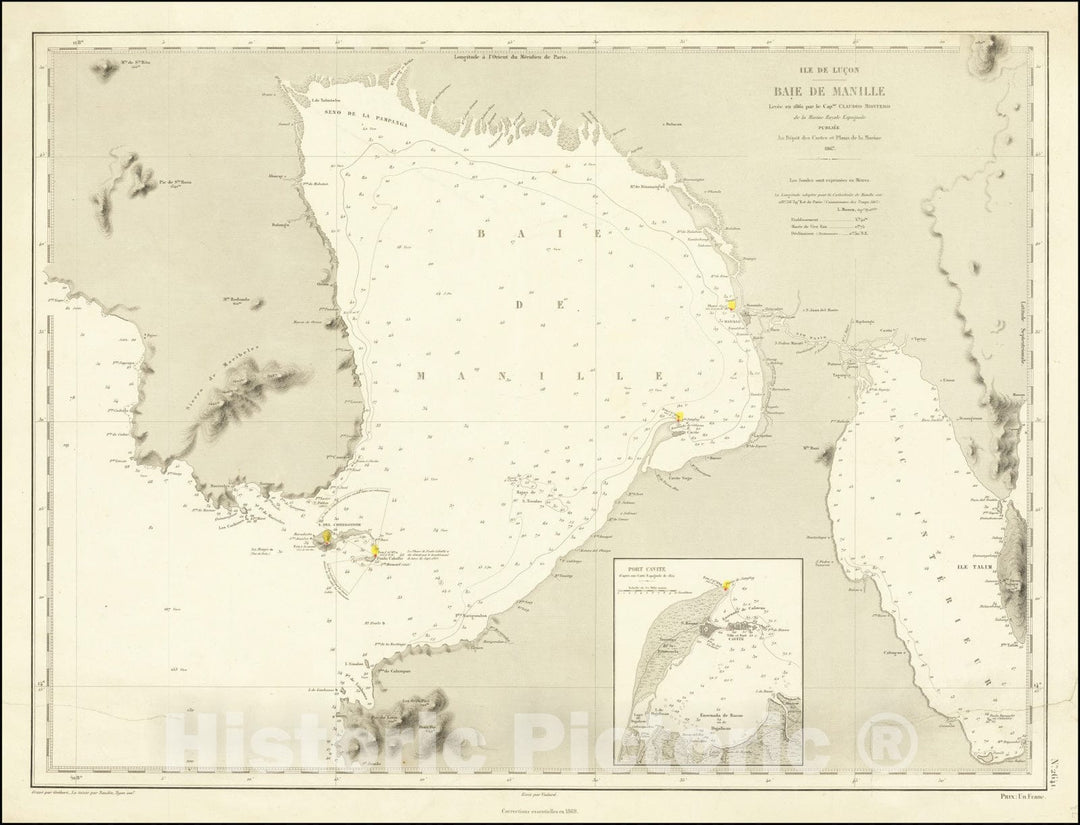 Historic Map : Manila,Baie de Manille,1867 (1869), Vintage Wall Art