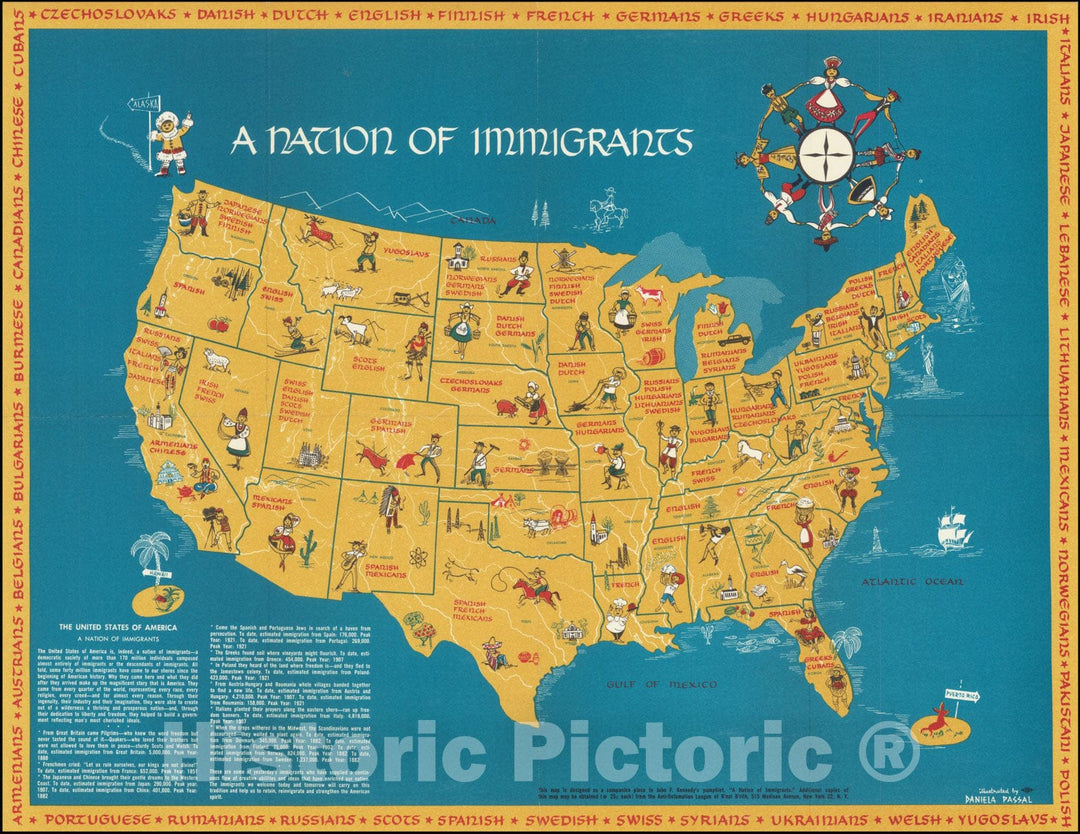 Historic Map : A Nation of Immigrants, 1959 v1, Vintage Wall Art