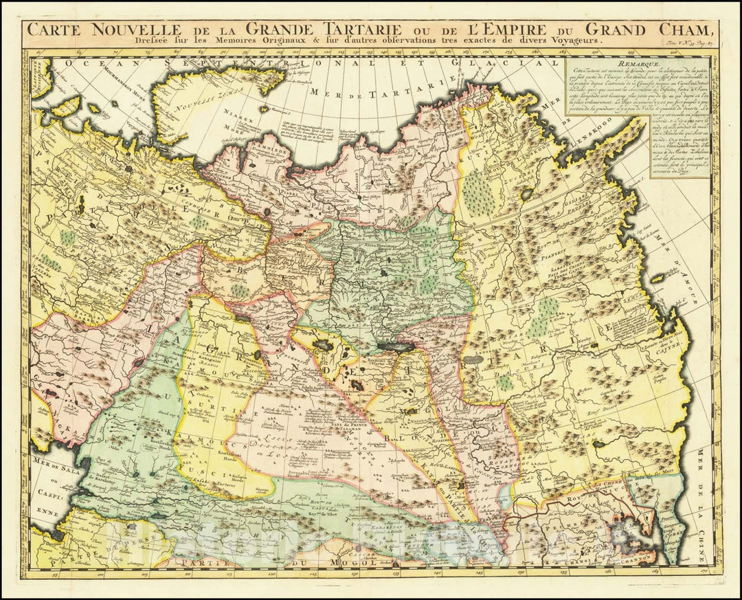 Historic Map : Carte Nouvelle de la Grande Tartarie ou L'Empire Du Cham,  1719, Vintage Wall Art