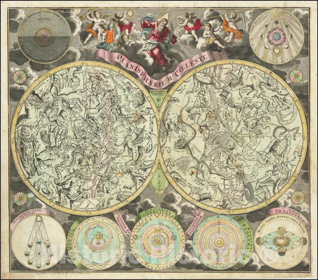 Historic Map : Planisphaerium Coeleste, 1730, Vintage Wall Art
