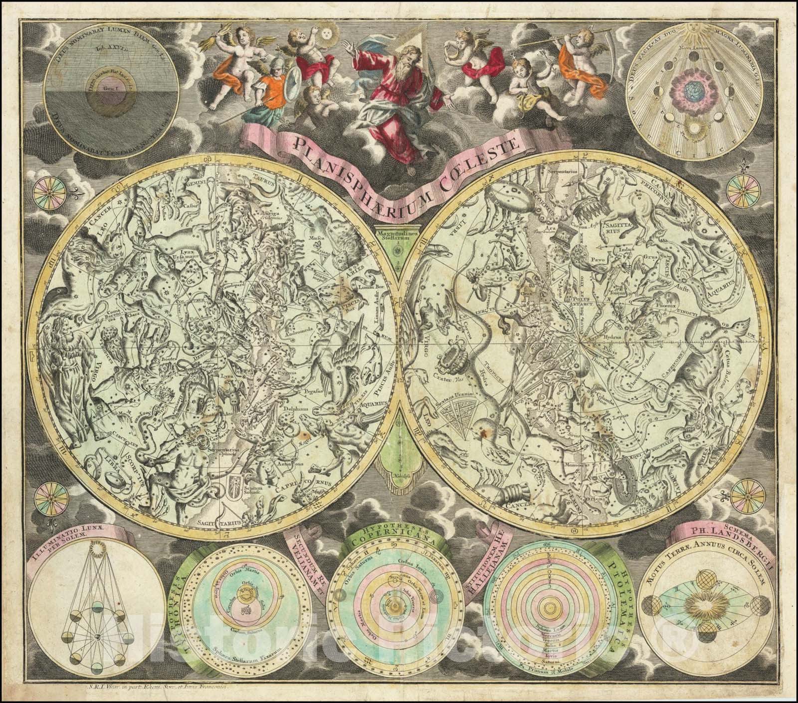 Historic Map : Planisphaerium Coeleste, 1730, Vintage Wall Art