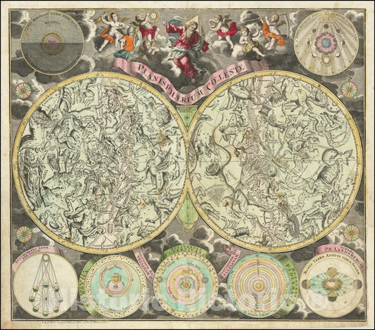 Historic Map : Planisphaerium Coeleste, 1730, Vintage Wall Art