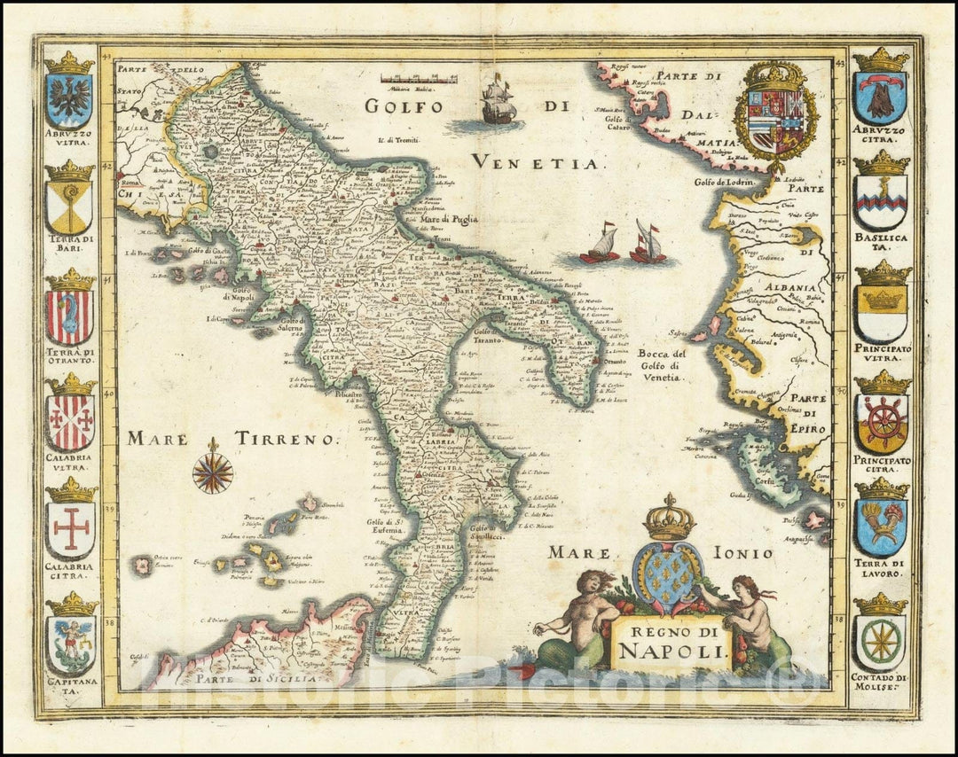 Historic Map : Regno di Napoli, 1638, Vintage Wall Art