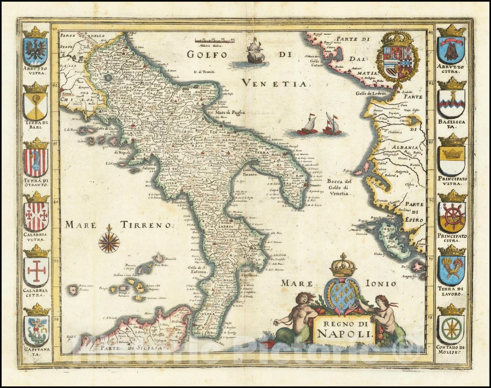 Historic Map : Regno di Napoli, 1638, Vintage Wall Art