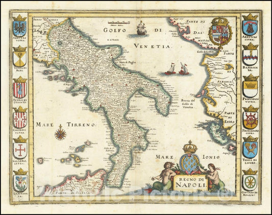 Historic Map : Regno di Napoli, 1638, Vintage Wall Art
