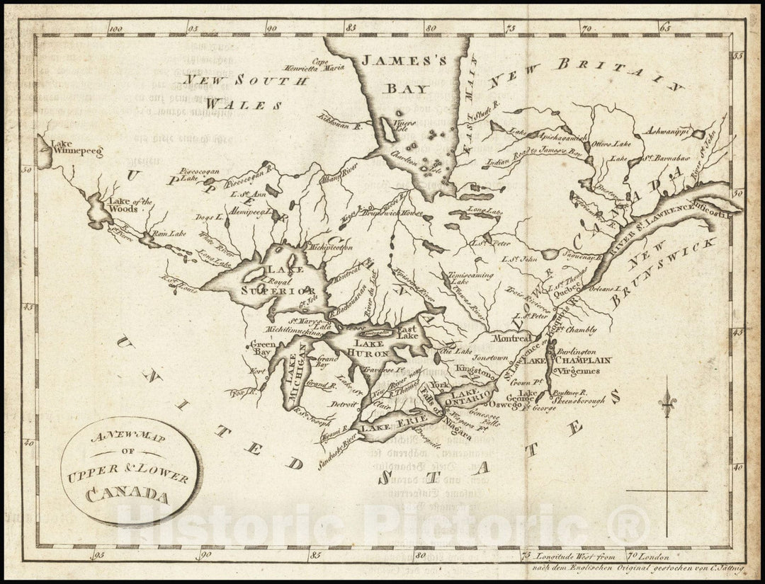 Historic Map : A New Upper & Lower Canada, 1812, Vintage Wall Art