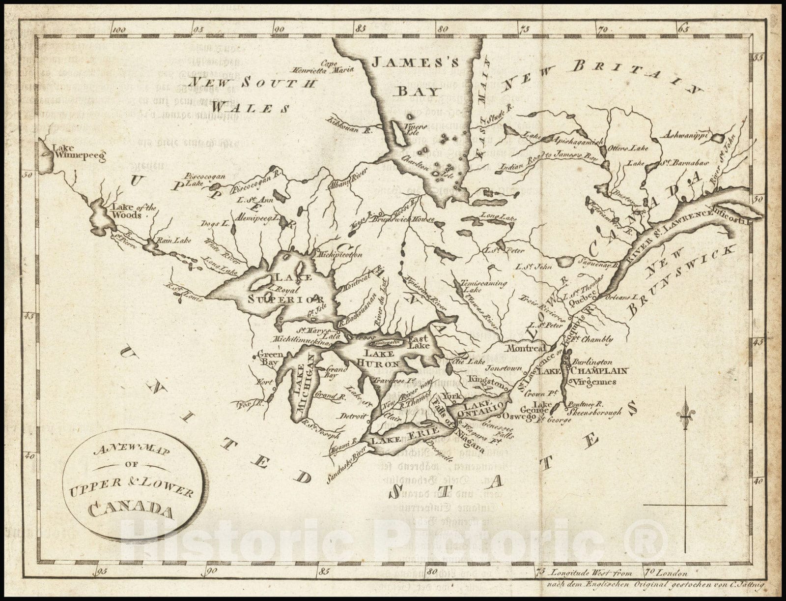 Historic Map : A New Upper & Lower Canada, 1812, Vintage Wall Art