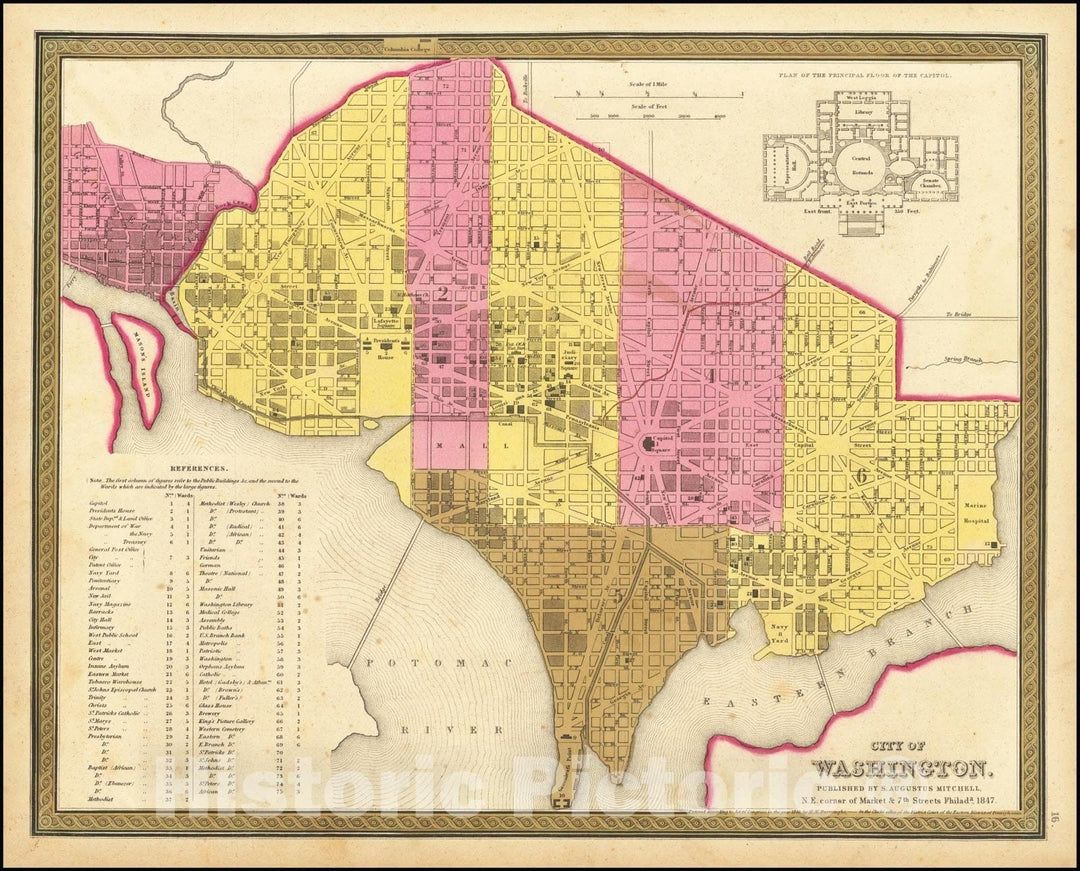 Historic Map : City of Washington, 1847, Vintage Wall Art
