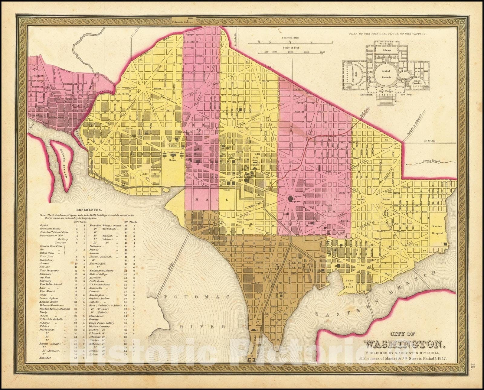 Historic Map : City of Washington, 1847, Vintage Wall Art