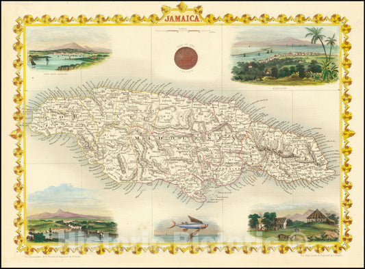Historic Map : Jamaica, 1851, Vintage Wall Art