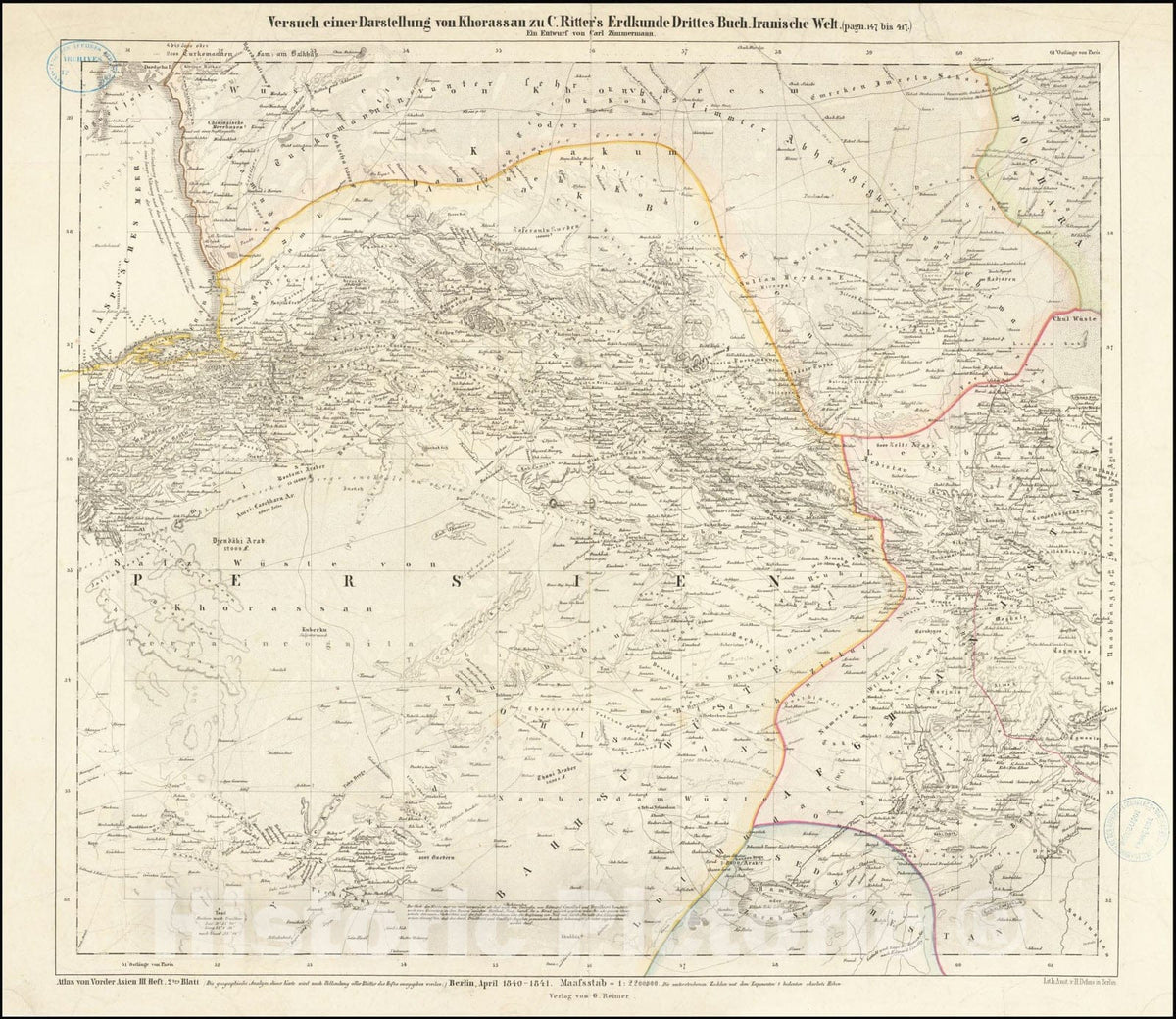Historic Map : Versuch einer Darstellung von Khorassan zu C. Ritter's Erdkunde Drittes Buch Iranische Welt, 1842, Vintage Wall Art