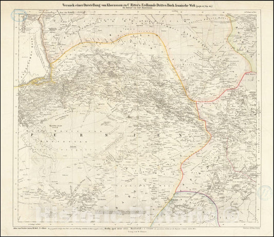 Historic Map : Versuch einer Darstellung von Khorassan zu C. Ritter's Erdkunde Drittes Buch Iranische Welt, 1842, Vintage Wall Art