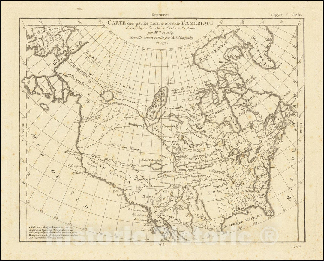 Historic Map : Carte des parties nord et ouest de L'Amerique dressee de apres les relations les plus authentiques, 1764.Nouvelle edition , en 1772, 1772, Vintage Wall Art