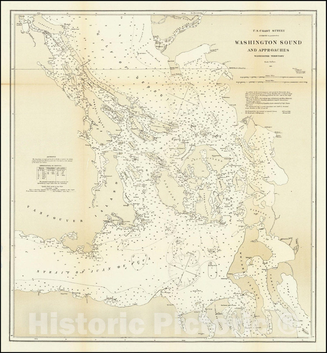 Historic Map : Washington Sound and Approaches Washington Territory, 1866, Vintage Wall Art