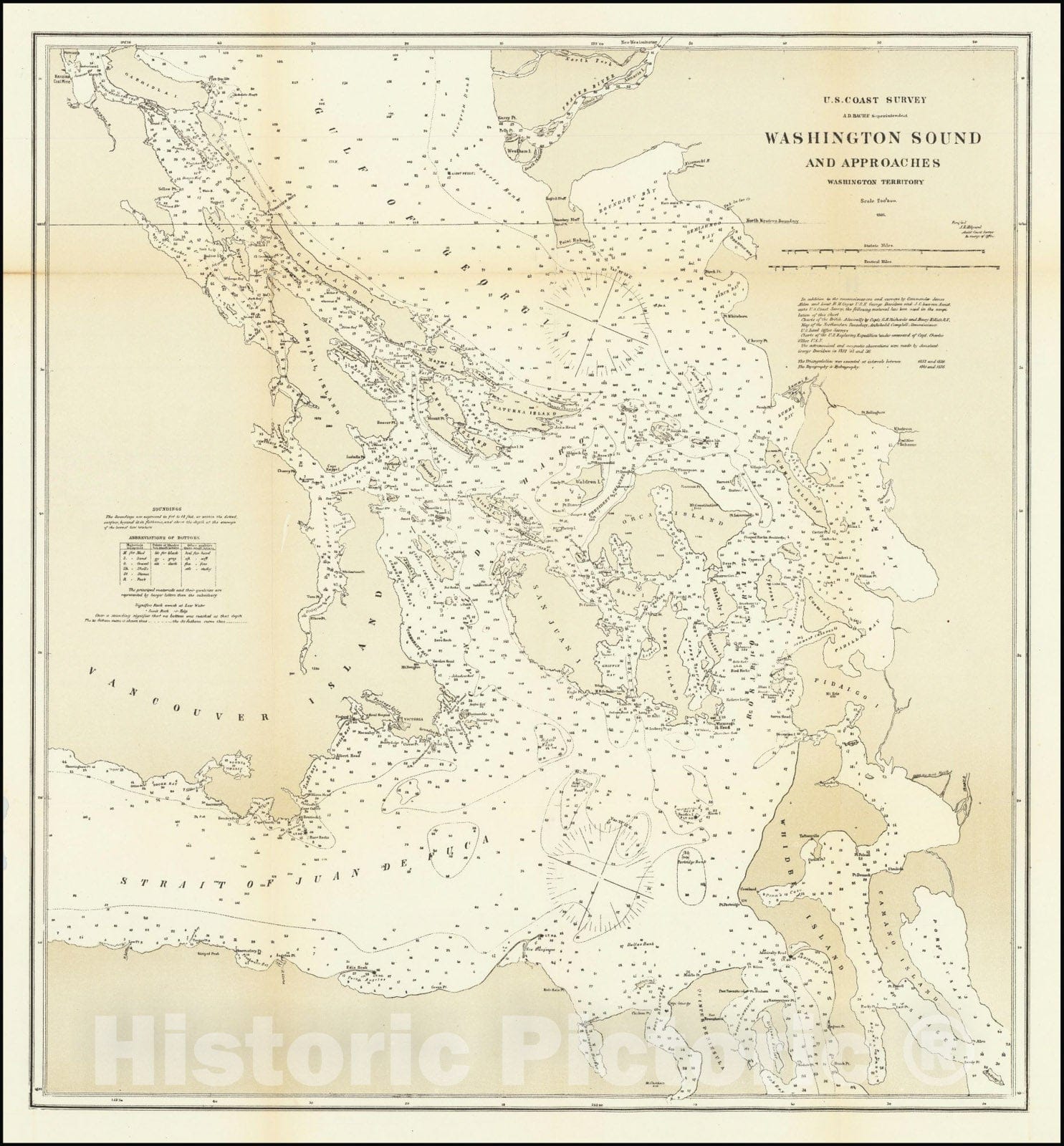 Historic Map : Washington Sound and Approaches Washington Territory, 1866, Vintage Wall Art