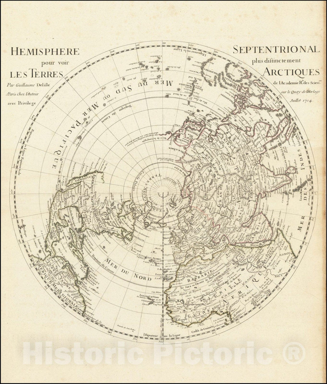 Historic Map : Hemisphere Septentrional pour voir plus distinctement Les Terres Arctiques,1714, 1714, Vintage Wall Art