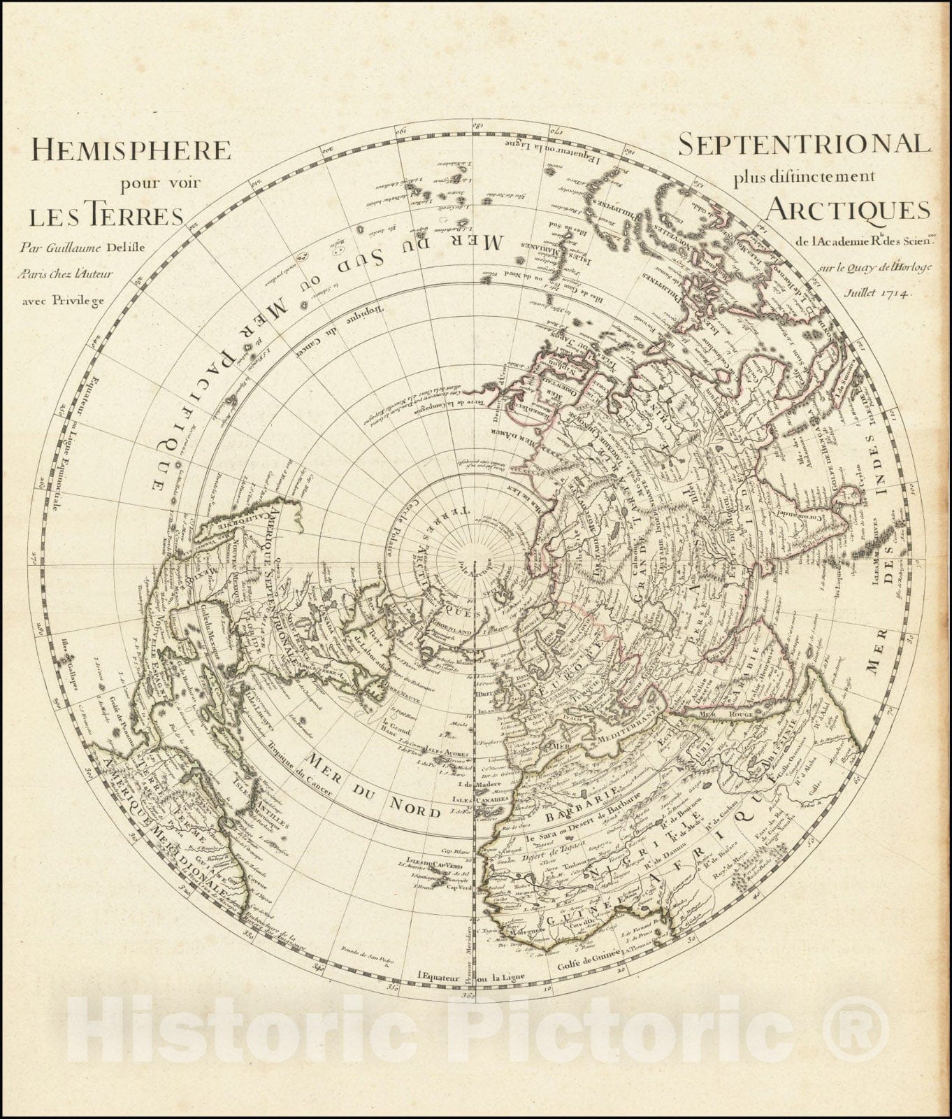 Historic Map : Hemisphere Septentrional pour voir plus distinctement Les Terres Arctiques,1714, 1714, Vintage Wall Art