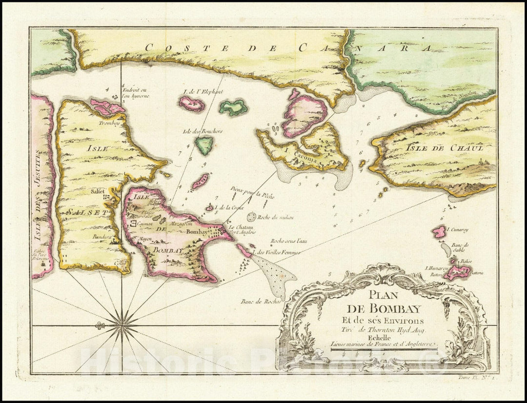 Historic Map : Mumbai,Plan De Bombay et ses Environs, 1764, Vintage Wall Art