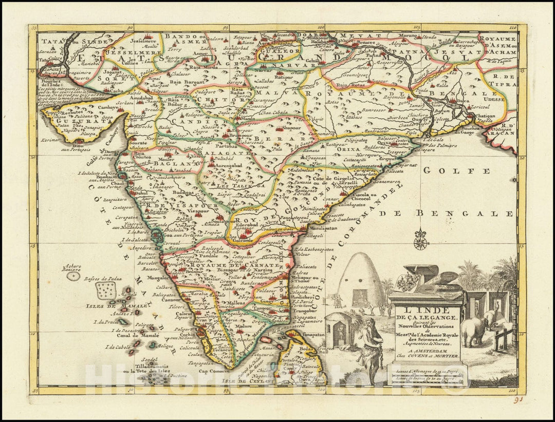Historic Map : L' Inde de ca Le Gange Suivant les Nouvelles Observations de Mess'rs de l' Academie Royale des Sciences, etc., 1700, Vintage Wall Art