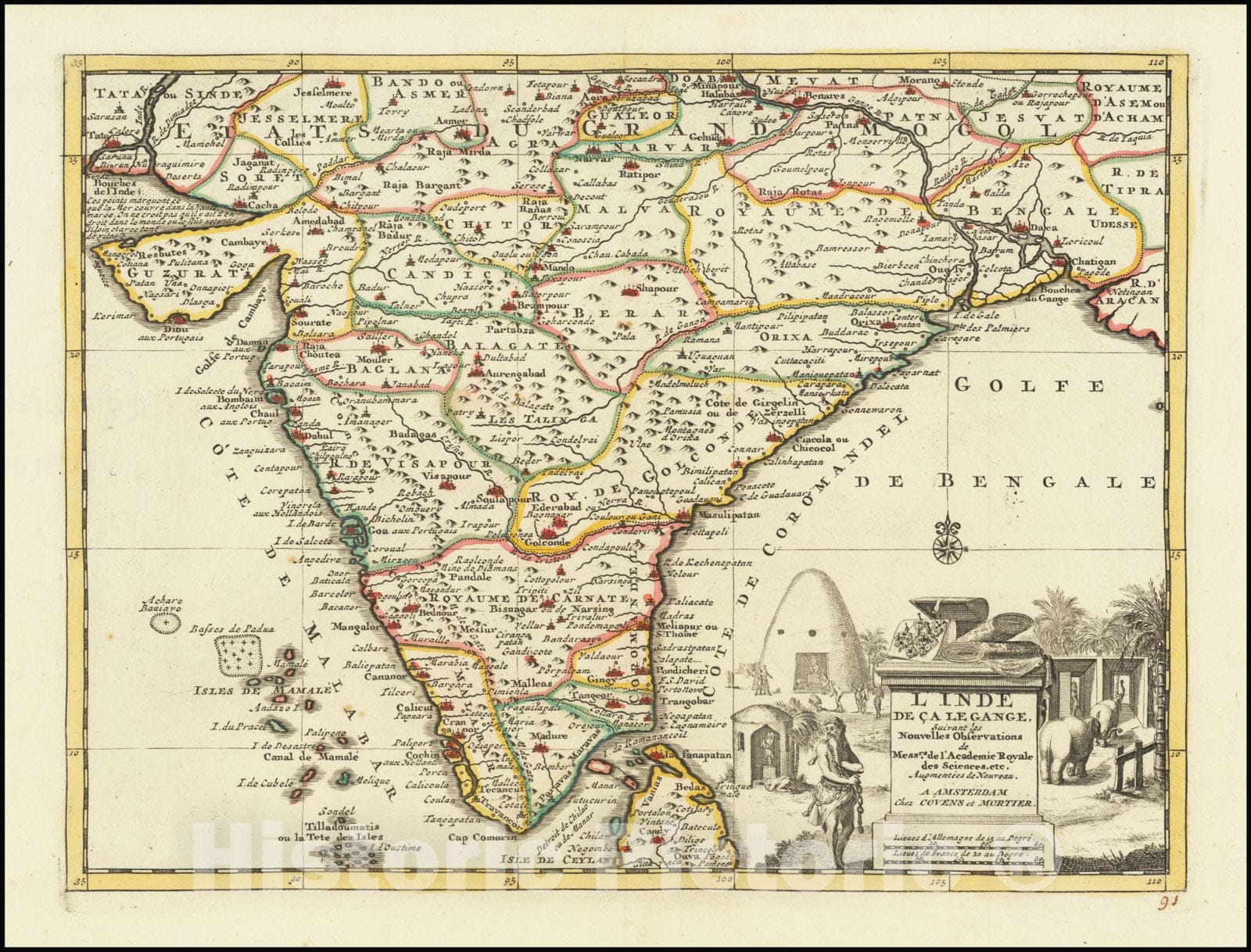 Historic Map : L' Inde de ca Le Gange Suivant les Nouvelles Observations de Mess'rs de l' Academie Royale des Sciences, etc., 1700, Vintage Wall Art