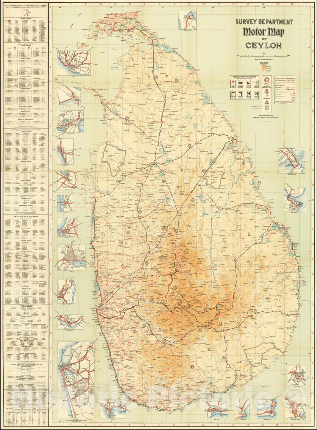 Historic Map : Survey Department Motor Ceylon, 1930, Vintage Wall Art