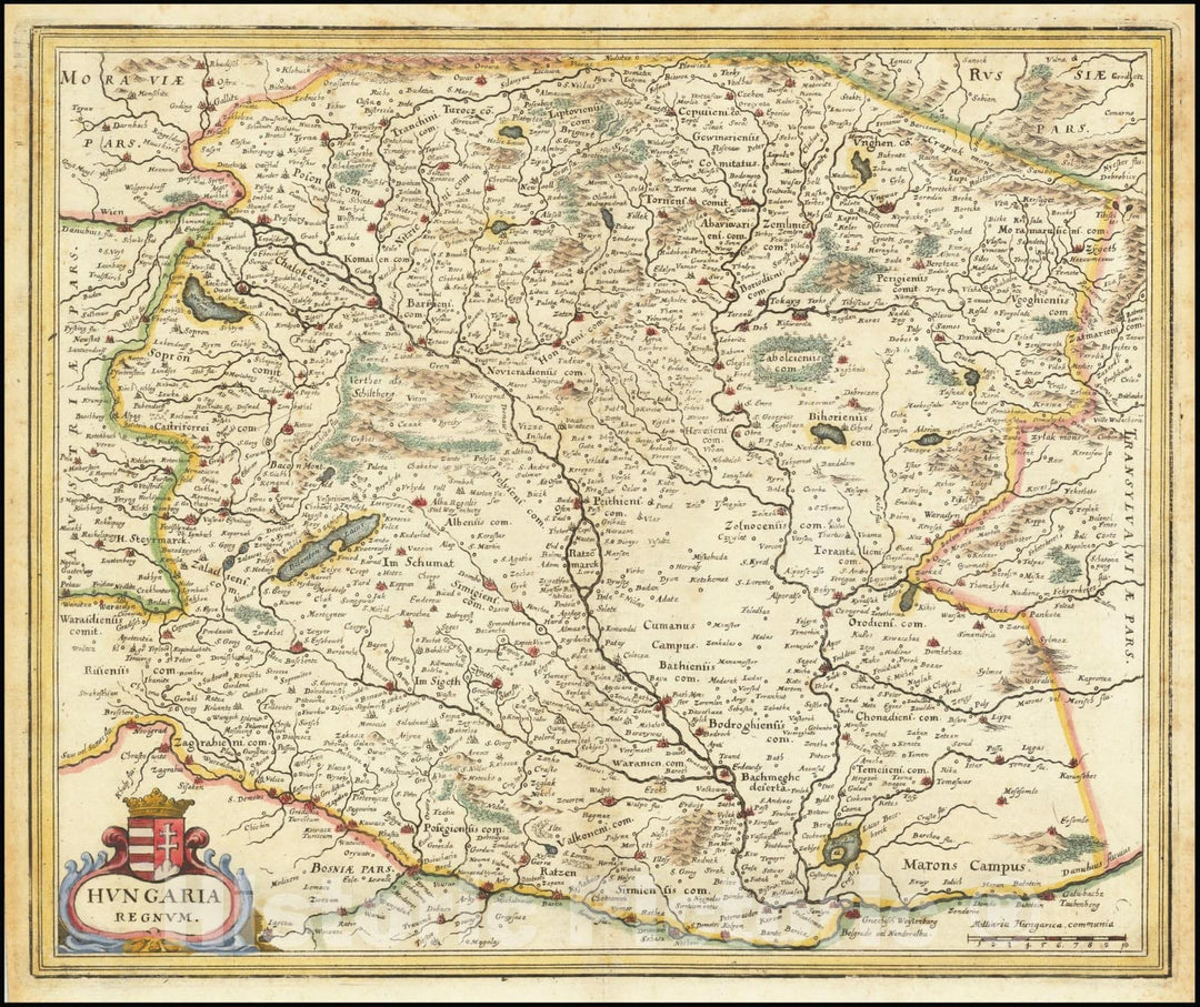 Historic Map : Hungaria Regnum, 1638, Vintage Wall Art