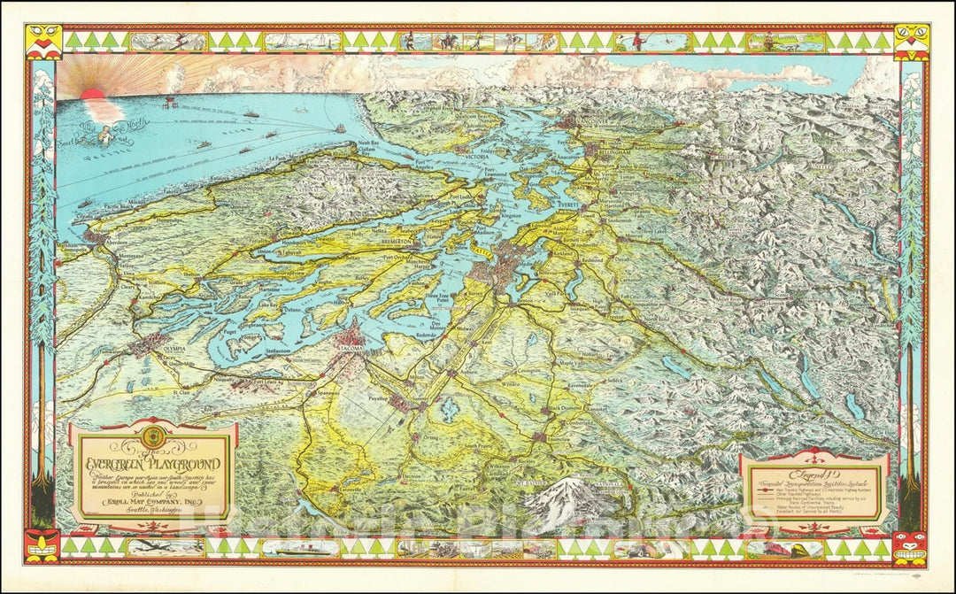 Historic Map : Puget Sound & Northwestern Washington, 1944, Vintage Wall Art
