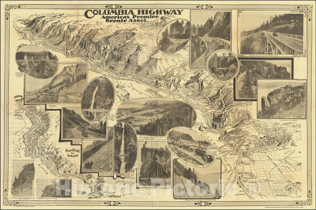 Historic Map : Columbia Highway America's Premier Scenic Asset, 1915, Vintage Wall Art