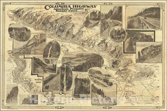 Historic Map : Columbia Highway America's Premier Scenic Asset, 1915, Vintage Wall Art