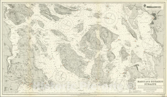 Historic Map : San Juan Islands To Bellingham and Victoria, BC,Haro and Rosario Straits Compiled From The Latest British and United States Government Surveys to 19-9,1911 (1920), Vintage Wall Art