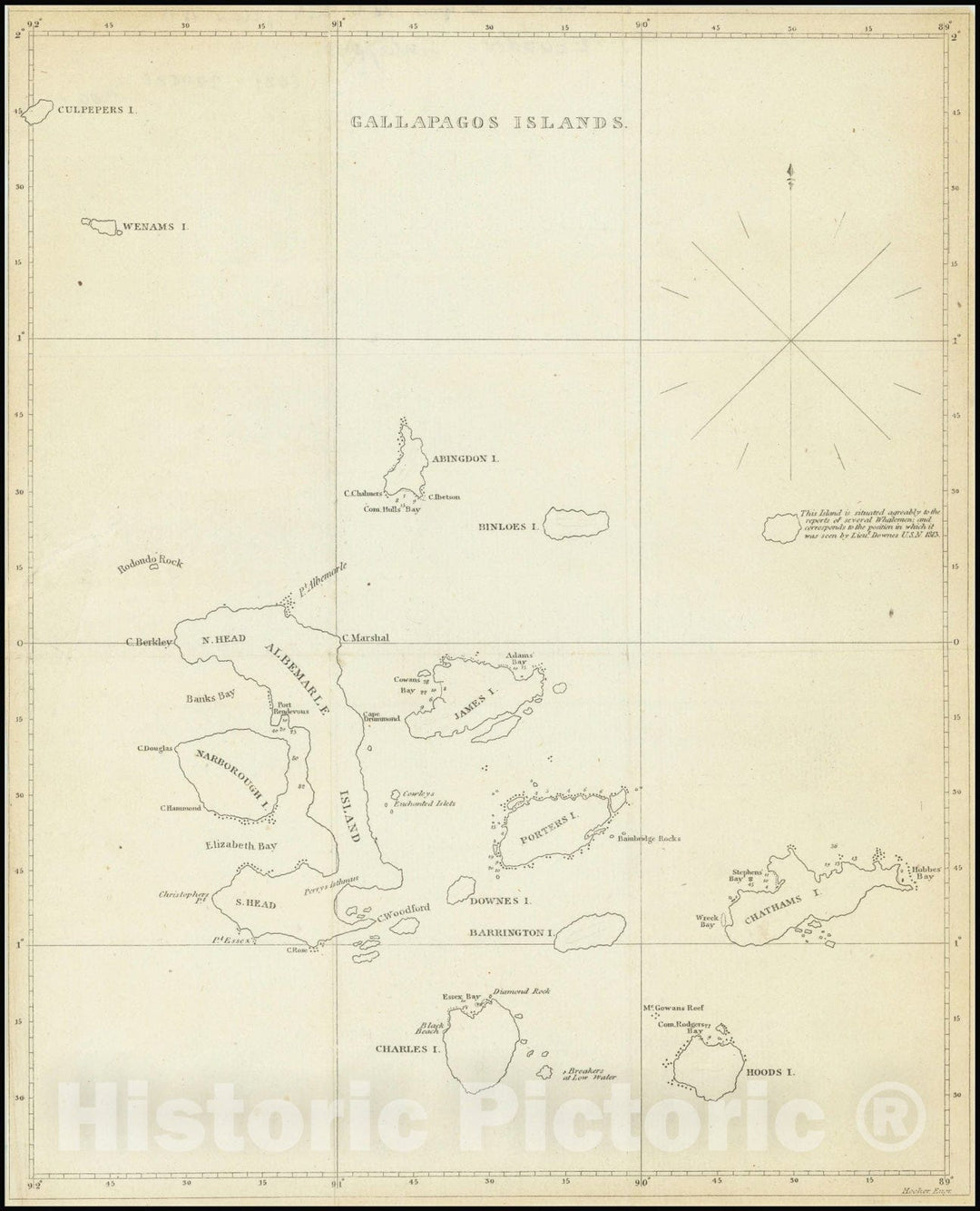 Historic Map : Gallapagos Islands, 1822, Vintage Wall Art