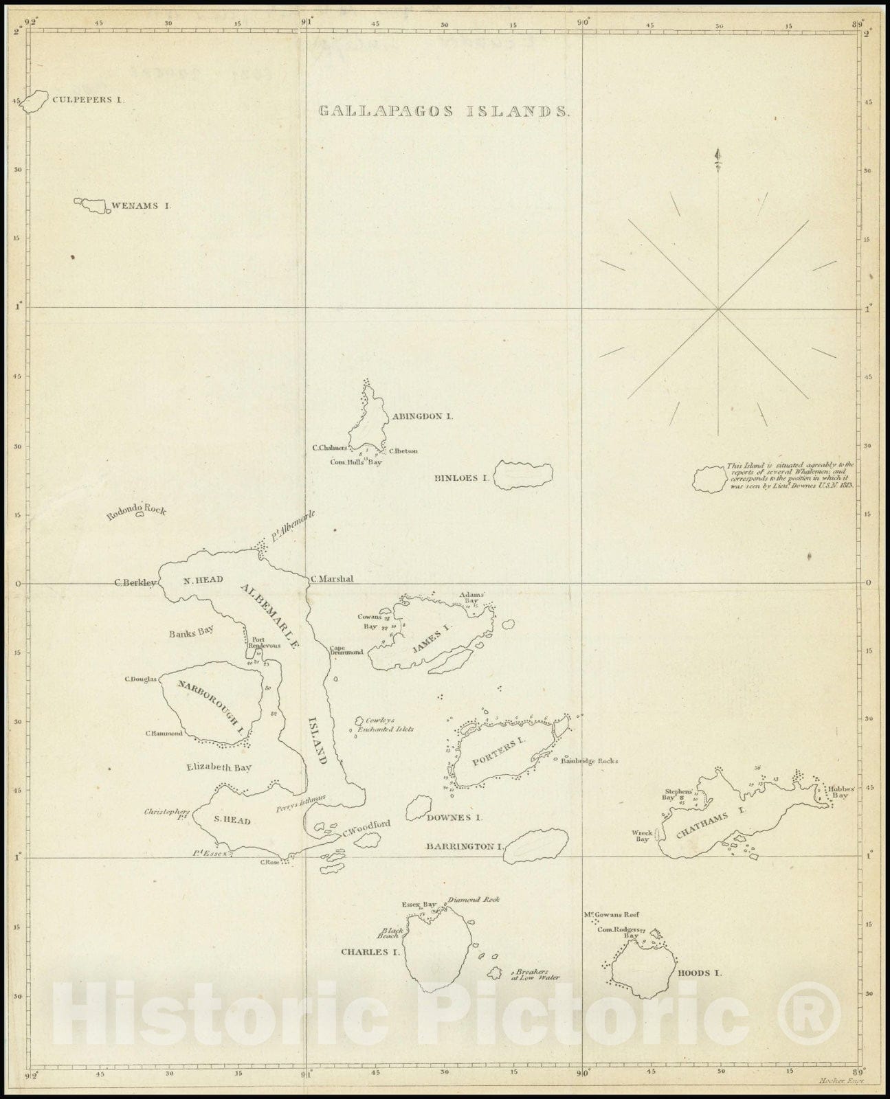 Historic Map : Gallapagos Islands, 1822, Vintage Wall Art