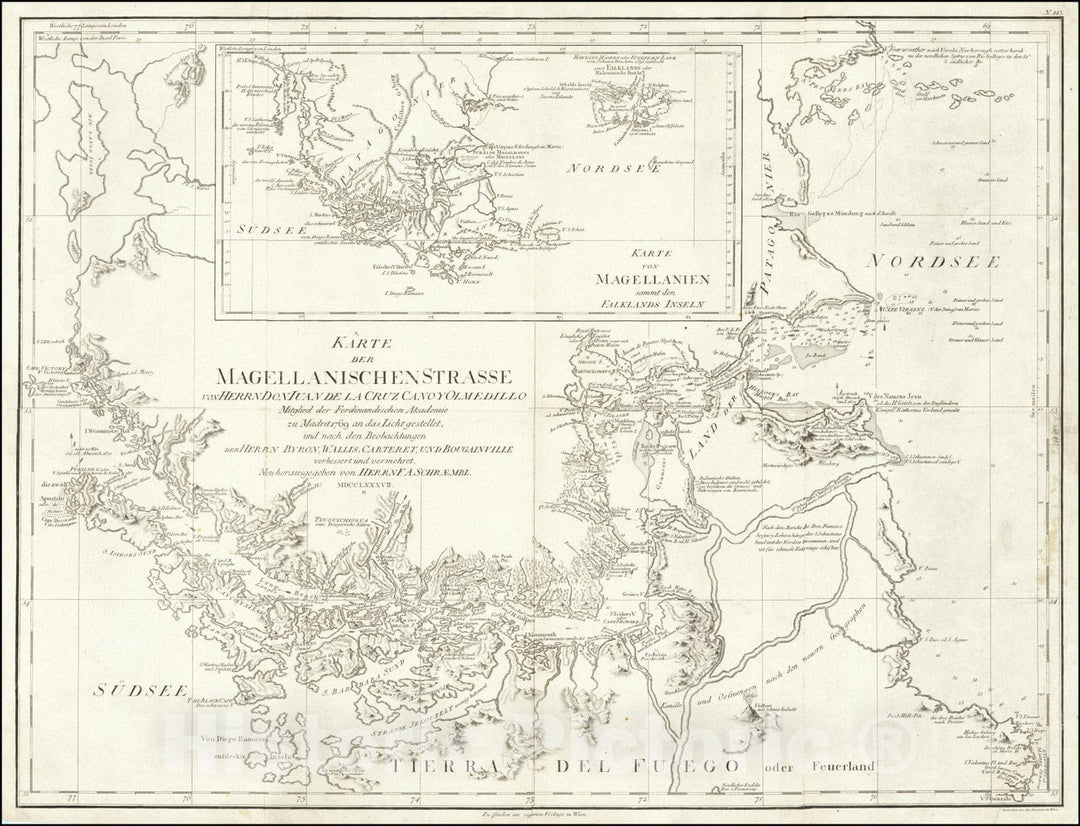 Historic Map : Straits of Magellan, 1787, Vintage Wall Art