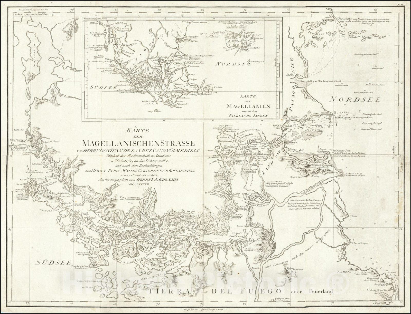 Historic Map : Straits of Magellan, 1787, Vintage Wall Art