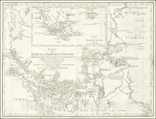 Historic Map : Straits of Magellan, 1787, Vintage Wall Art