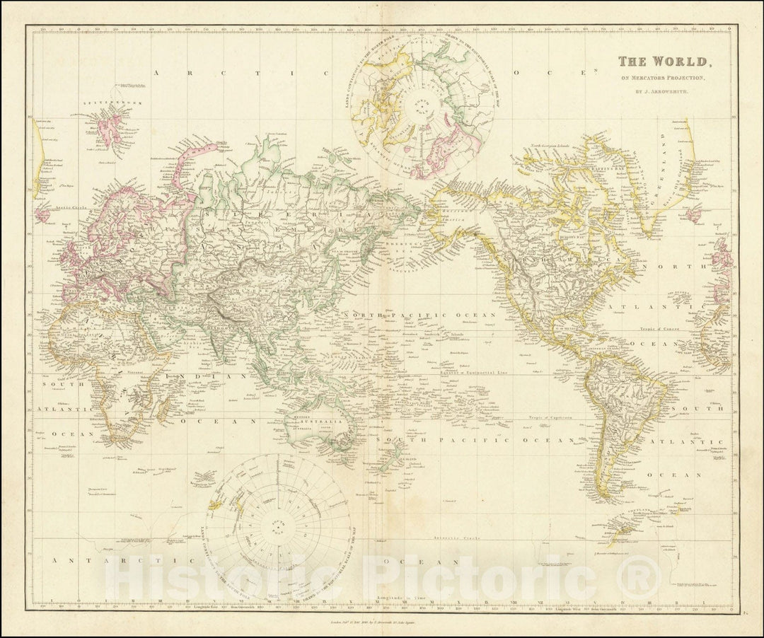 Historic Map : The World, On Mercator's Projection, 1840, Vintage Wall Art