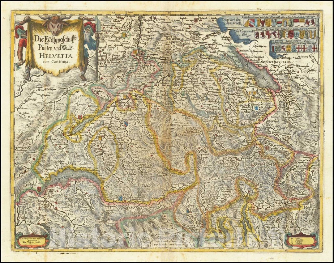 Historic Map : Die Eydtgnoschafft Punten und Wallis Helvetia cum Confinijs, 1638, Vintage Wall Art