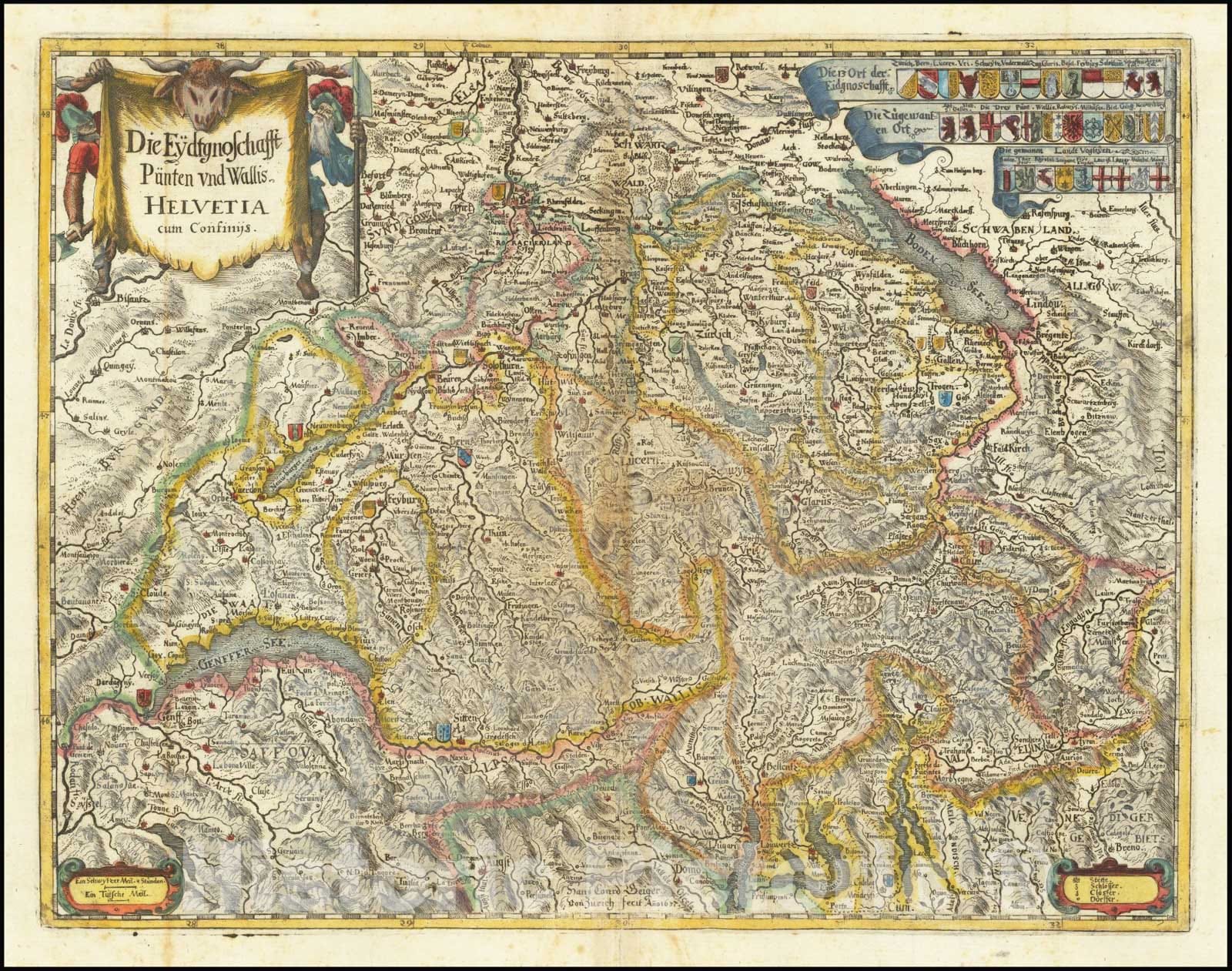 Historic Map : Die Eydtgnoschafft Punten und Wallis Helvetia cum Confinijs, 1638, Vintage Wall Art