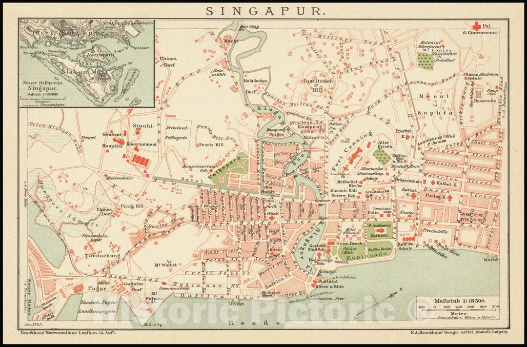 Historic Map : Singapur, 1894, Vintage Wall Art