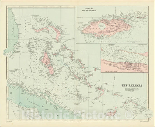 Historic Map : The Bahamas, 1896, Vintage Wall Art