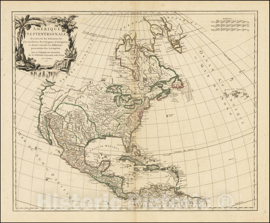 Historic Map : Amerique Septenrionale dressee sur les Relations les plus modernes des Voyageurs et Navigateurs et divisee suivant les differentets possessions des Europeens, 1750, 1750, Vintage Wall Art