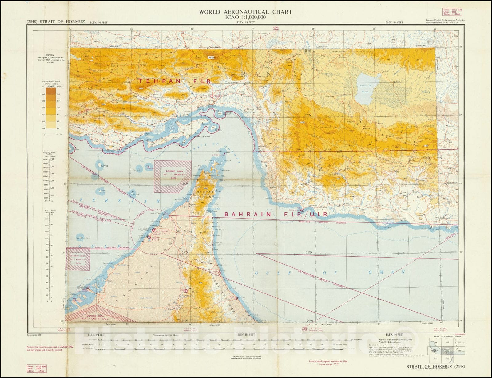 Historic Map : World Aeronautical Chart, Strait of Hormuz, 1962, Vintage Wall Art