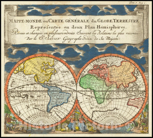 Historic Map : Mappe-Monde, ou Carte Generale Du Globe Terrestre Representee en deux Plan-Hemispheres Reveue et changee endroits Suivant les Relations les plus recentes ,  1695, Vintage Wall Art