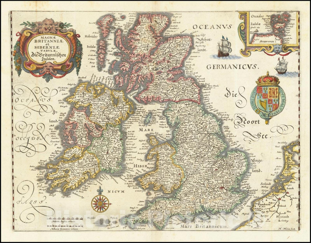 Historic Map : Magnae Britanniae et Hiberniae Tabula Die Britannischen Insulen, 1636, Vintage Wall Art